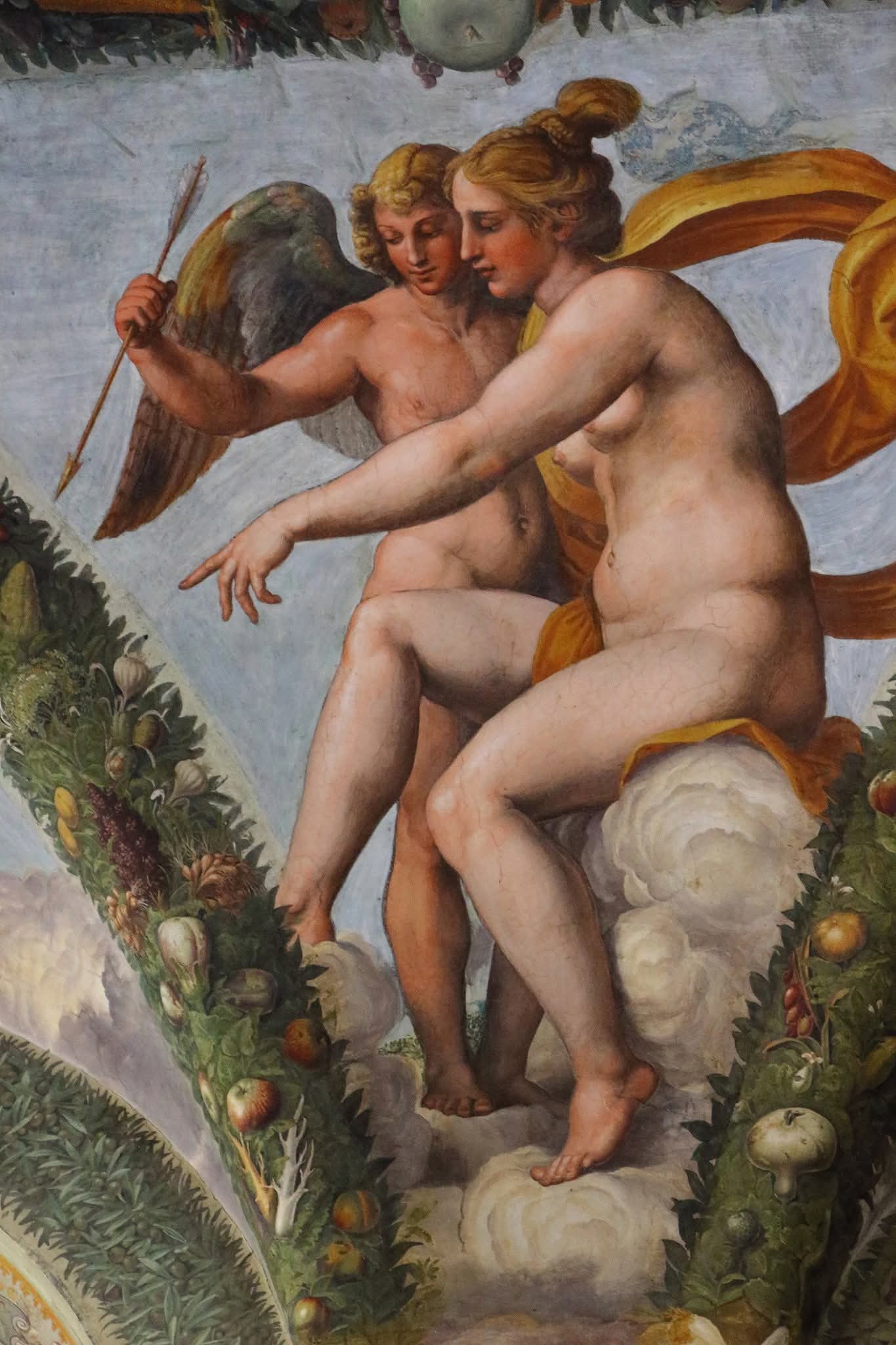 Decorative frescoes inside Villa Farnesina in Rome