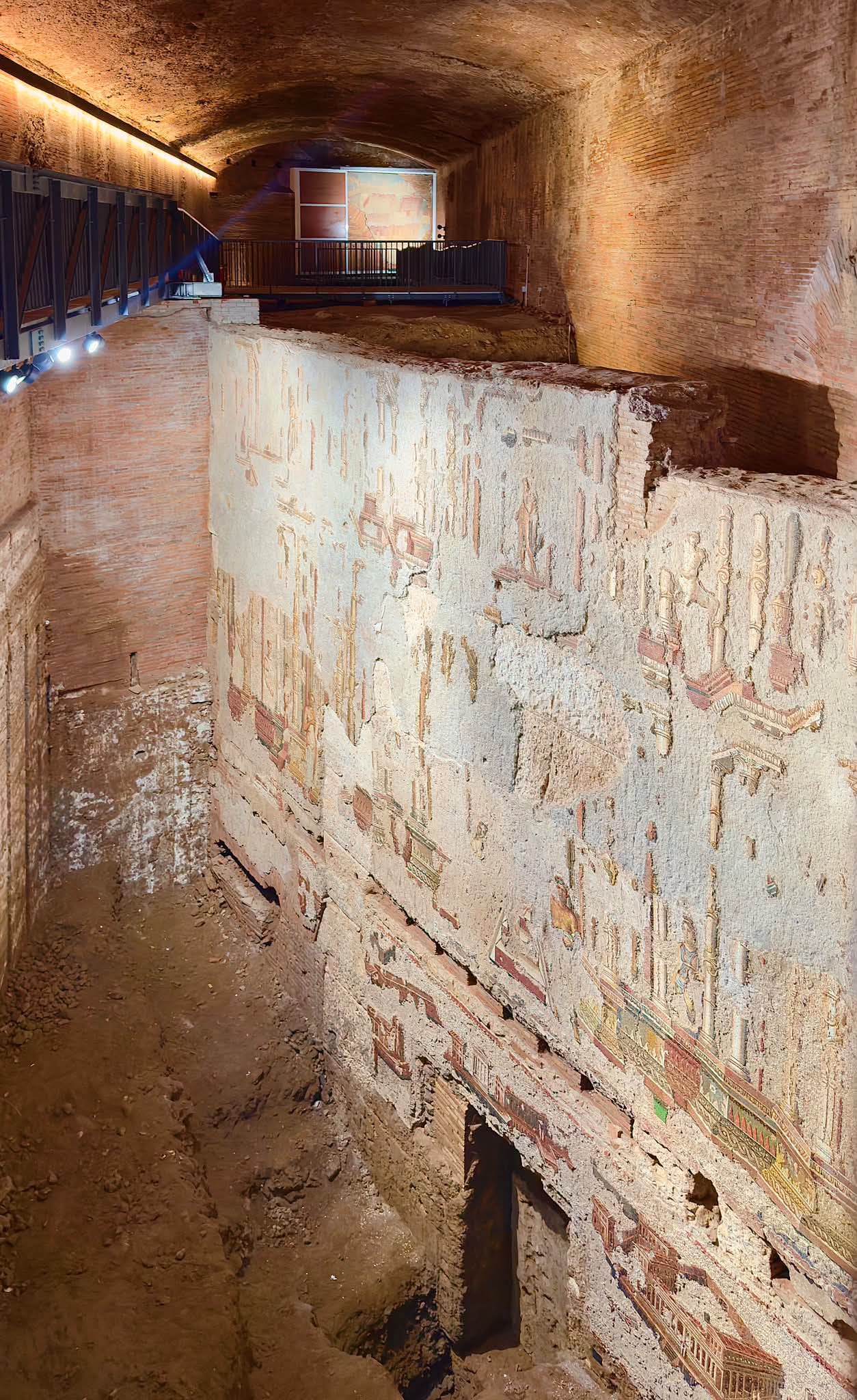 Vaulted underground passage inside the Baths of Trajan archaeological site