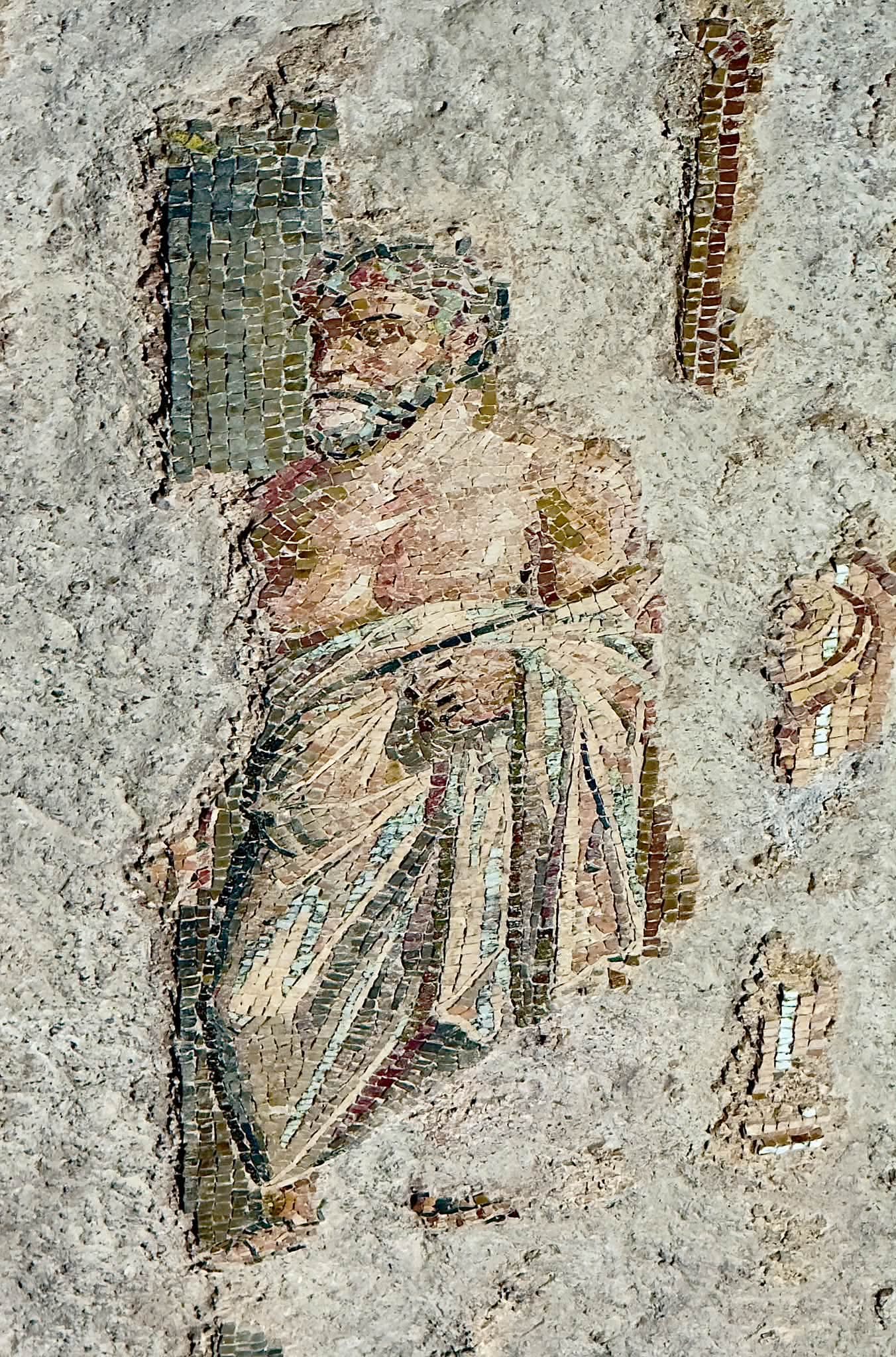 Painted City fresco showing ancient buildings in the Baths of Trajan underground gallery