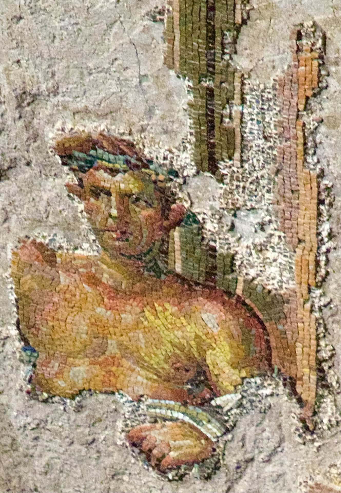 Fragmentary Roman mosaic decoration inside the Baths of Trajan