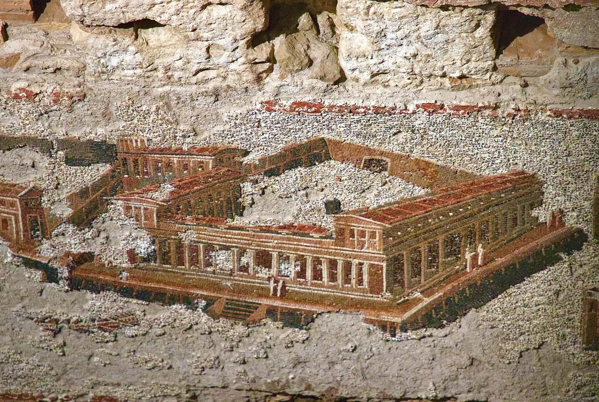 Wall mosaic with an architectural scene at the Baths of Trajan in Rome